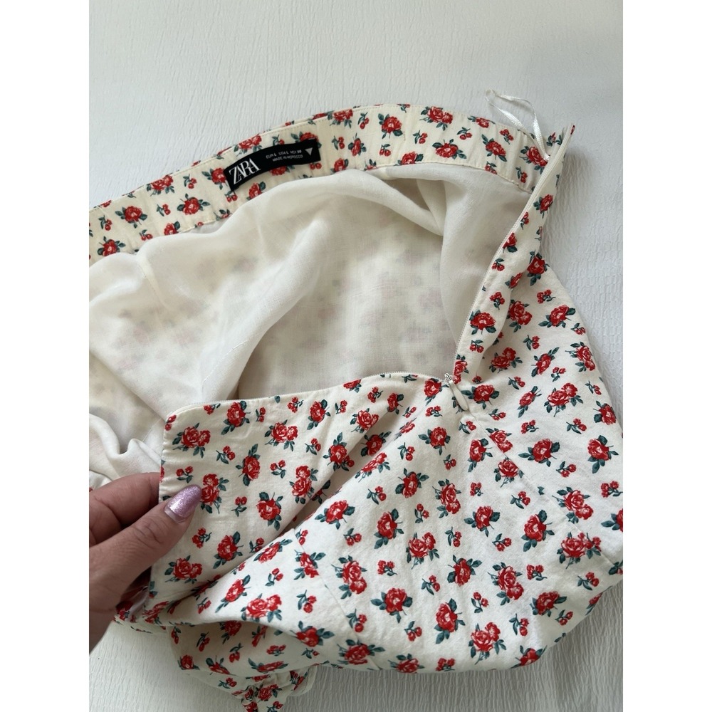 ZARA Floral Mini Skirt Women Large Ruffle Hem Cottagecore Y2K Aesthetic Boho Era - Picture 5 of 8